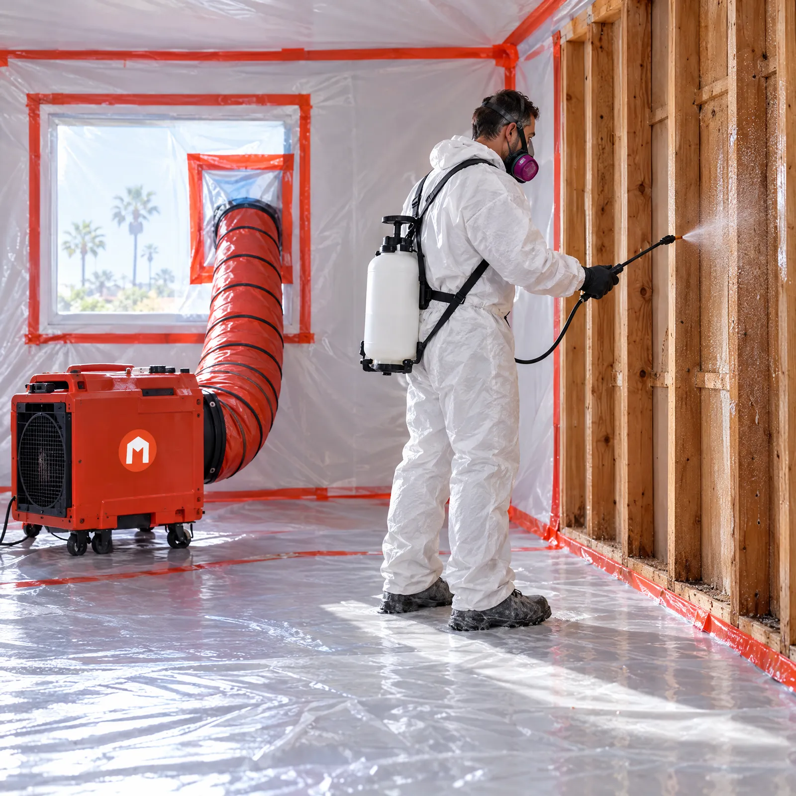 Antimicrobial treatment of cleaned framing under negative air