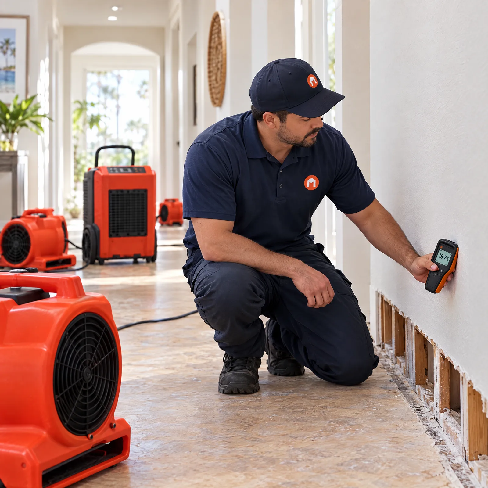 Structural drying with air movers and a moisture meter reading
